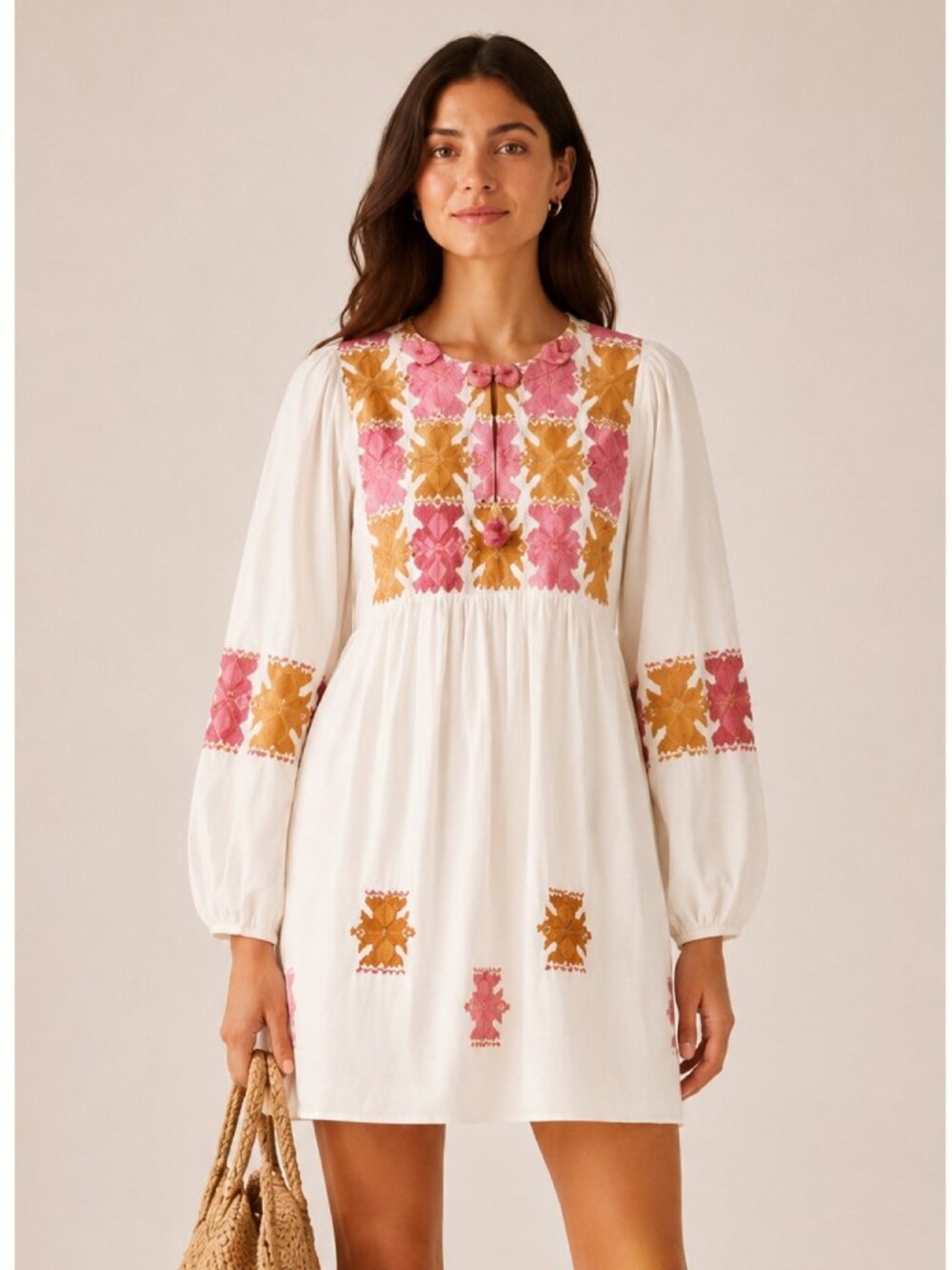 Figue Lucie Embroidered Cotton Mini Dress